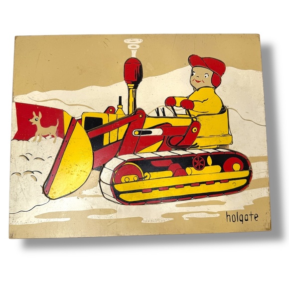 Vintage Holgate Wood Puzzle Lot of 2 | Little Boy Blue & Snow Bulldozer - Picture 9 of 14